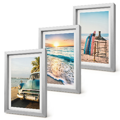Composizione di 3 quadri Miami, vista del tramonto sul mare durante una vacanza
