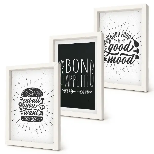 Trittico incorniciato grafica con slogan a tema cibo e cucina