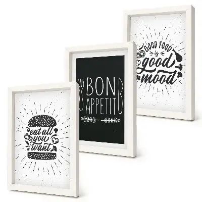 Trittico incorniciato grafica con slogan a tema cibo e cucina