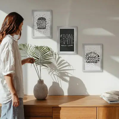 Trittico incorniciato grafica con slogan a tema cibo e cucina