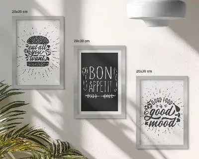 Trittico incorniciato grafica con slogan a tema cibo e cucina