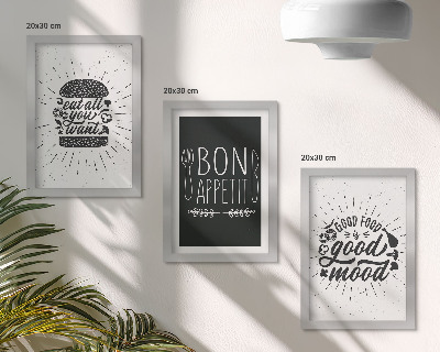 Trittico incorniciato Grafica con slogan legati al cibo e alla cucina.