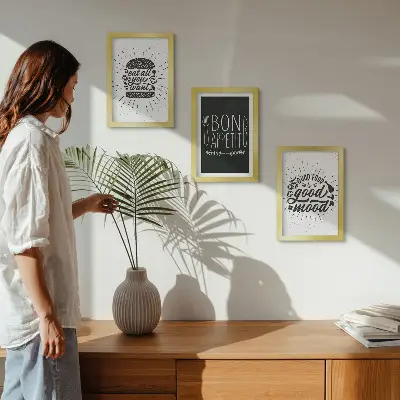 Trittico incorniciato grafica con slogan a tema cibo e cucina
