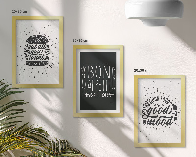 Trittico incorniciato Grafica con slogan legati al cibo e alla cucina.