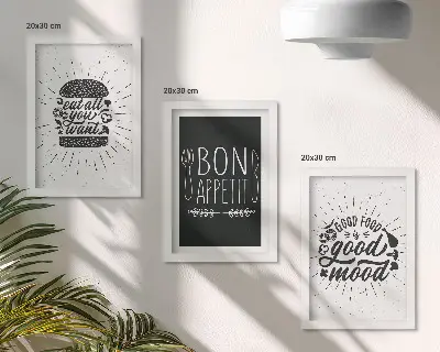 Trittico incorniciato grafica con slogan a tema cibo e cucina