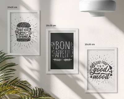 Trittico incorniciato Grafica con slogan legati al cibo e alla cucina.