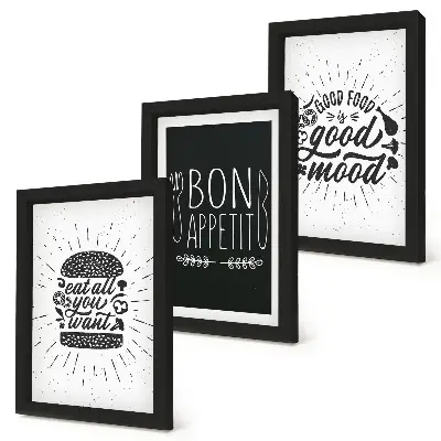 Trittico incorniciato grafica con slogan a tema cibo e cucina