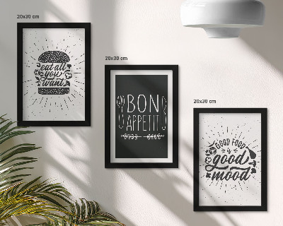 Trittico incorniciato Grafica con slogan legati al cibo e alla cucina.