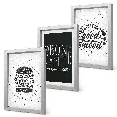 Trittico incorniciato grafica con slogan a tema cibo e cucina
