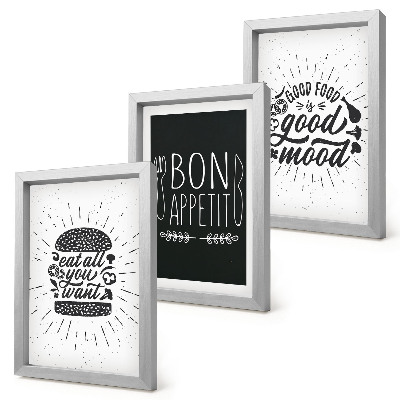 Trittico incorniciato Grafica con slogan legati al cibo e alla cucina.