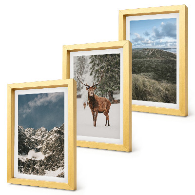 Trittico incorniciato Montagne innevate, cervi nella foresta, paesaggi