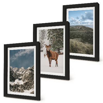 Trittico incorniciato Montagne innevate, cervi nella foresta, paesaggi