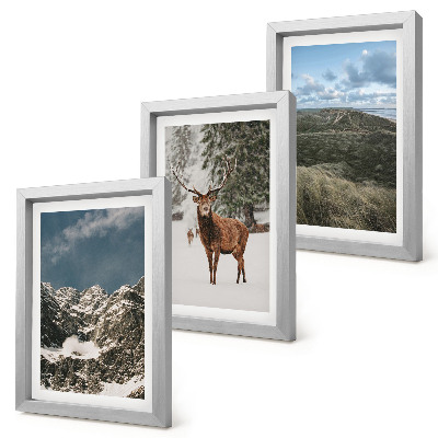 Trittico incorniciato Montagne innevate, cervi nella foresta, paesaggi