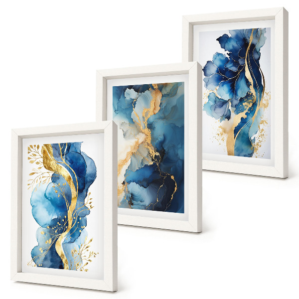 Trittico incorniciato Motivi astratti blu con delicati accenti