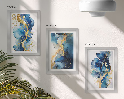 Trittico incorniciato Motivi astratti blu con delicati accenti