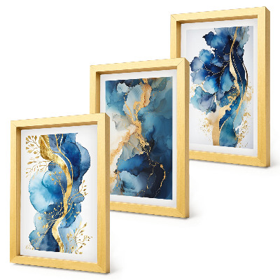 Trittico incorniciato Motivi astratti blu con delicati accenti