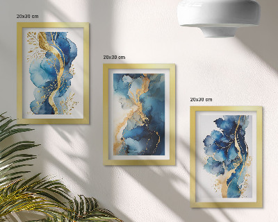 Trittico incorniciato Motivi astratti blu con delicati accenti