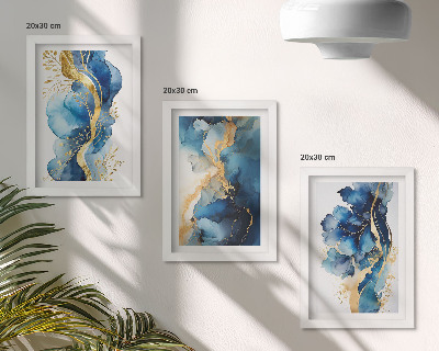 Trittico incorniciato Motivi astratti blu con delicati accenti