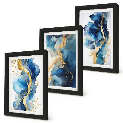 Trittico incorniciato Motivi astratti blu con delicati accenti