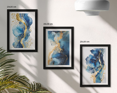 Trittico incorniciato Motivi astratti blu con delicati accenti