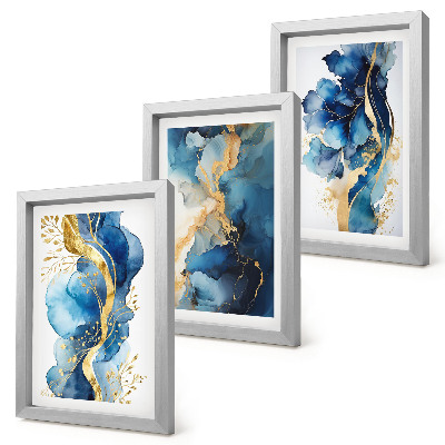 Trittico incorniciato Motivi astratti blu con delicati accenti
