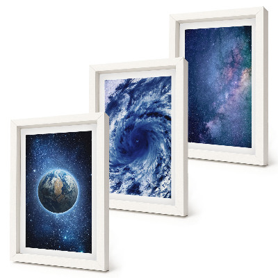 Composizione di 3 quadri La Terra nello spazio, tempesta e galassia di stelle