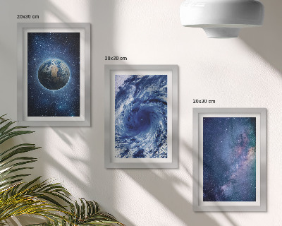 Composizione di 3 quadri La Terra nello spazio, tempesta e galassia di stelle