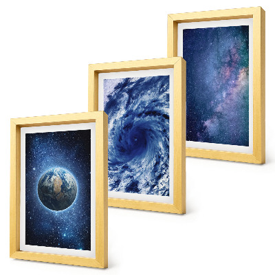 Composizione di 3 quadri La Terra nello spazio, tempesta e galassia di stelle