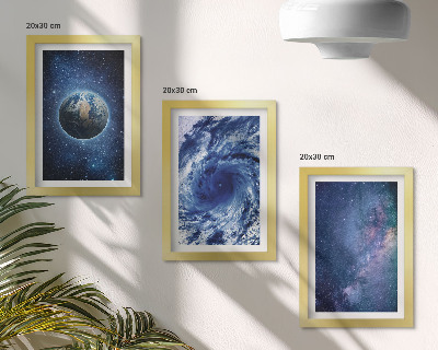 Composizione di 3 quadri La Terra nello spazio, tempesta e galassia di stelle