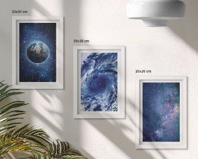 Composizione di 3 quadri La Terra nello spazio, tempesta e galassia di stelle