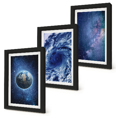 Composizione di 3 quadri La Terra nello spazio, tempesta e galassia di stelle