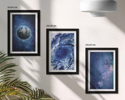 Composizione di 3 quadri La Terra nello spazio, tempesta e galassia di stelle