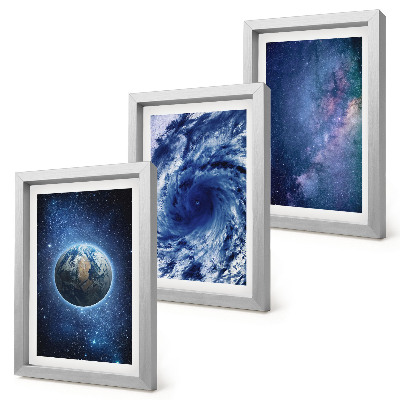 Composizione di 3 quadri La Terra nello spazio, tempesta e galassia di stelle
