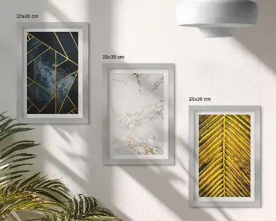 Trittico incorniciato con motivi geometrici moderni e vegetali naturali