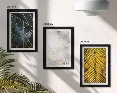 Trittico incorniciato con motivi geometrici moderni e vegetali naturali