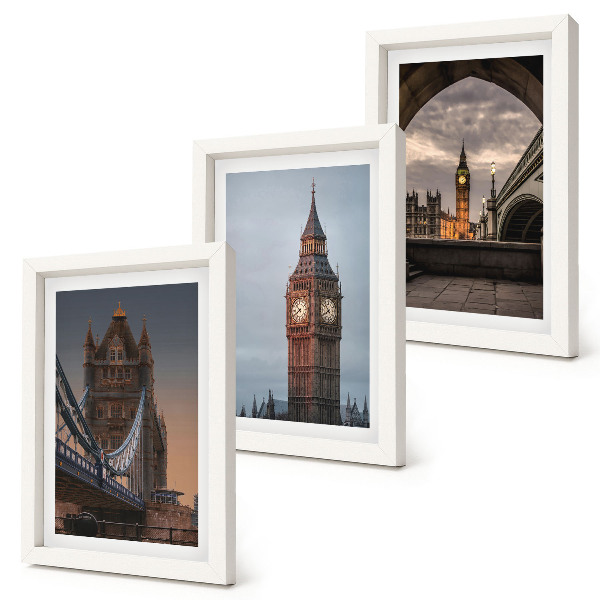 Composizione di 3 quadri Vedute di Londra con il ponte e il Big Ben