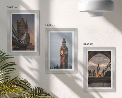 Composizione di 3 quadri Vedute di Londra con il ponte e il Big Ben