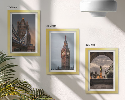 Composizione di 3 quadri Vedute di Londra con il ponte e il Big Ben