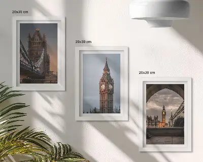 Trittico di quadri veduta di Londra con il ponte e il Big Ben