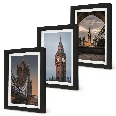 Trittico di quadri veduta di Londra con il ponte e il Big Ben