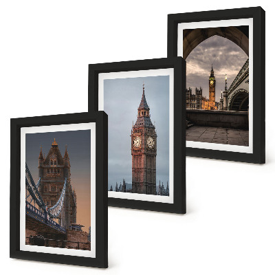 Composizione di 3 quadri Vedute di Londra con il ponte e il Big Ben