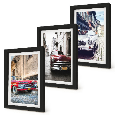 Composizione di 3 quadri Auto d'epoca di diversi colori per le strade cittadine.