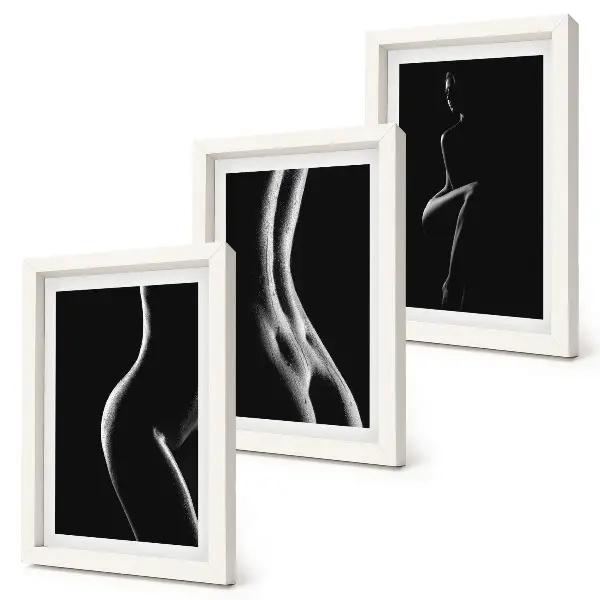 Trittico di quadri silhouette femminili in bianco e nero a tema erotico