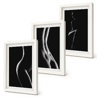 Trittico di quadri silhouette femminili in bianco e nero a tema erotico