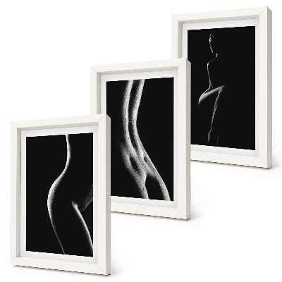 Composizione di 3 quadri Silhouette femminili in bianco e nero, erotismo