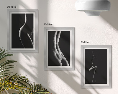 Composizione di 3 quadri Silhouette femminili in bianco e nero, erotismo