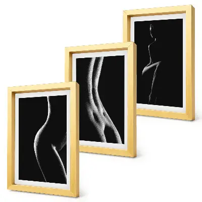 Trittico di quadri silhouette femminili in bianco e nero a tema erotico