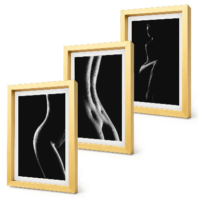 Composizione di 3 quadri Silhouette femminili in bianco e nero, erotismo