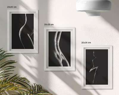 Composizione di 3 quadri Silhouette femminili in bianco e nero, erotismo