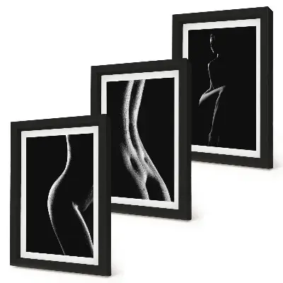 Trittico di quadri silhouette femminili in bianco e nero a tema erotico